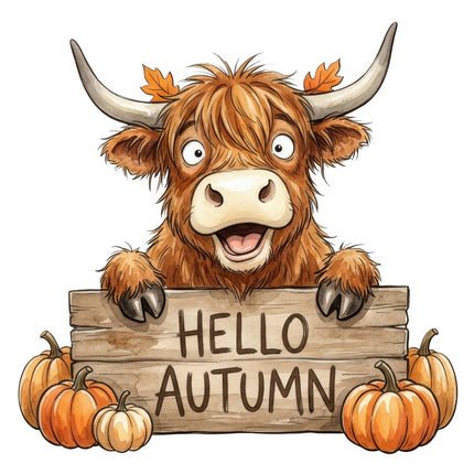 Autumn Highland Cow 100% Cotton Fabric Panel Block Quilt Square AAB3145