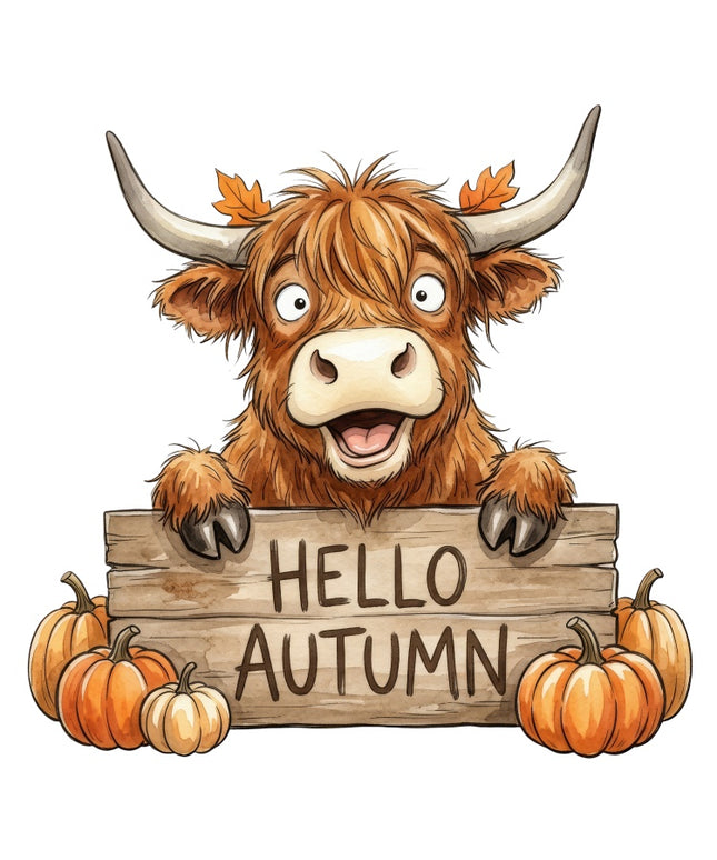 Autumn Highland Cow 100% Cotton Fabric Panel Block Quilt Square AAB3145