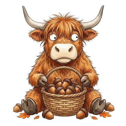 Autumn Highland Cow 100% Cotton Fabric Panel Block Quilt Square AAB3146