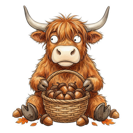 Autumn Highland Cow 100% Cotton Fabric Panel Block Quilt Square FLIP-AAB3146