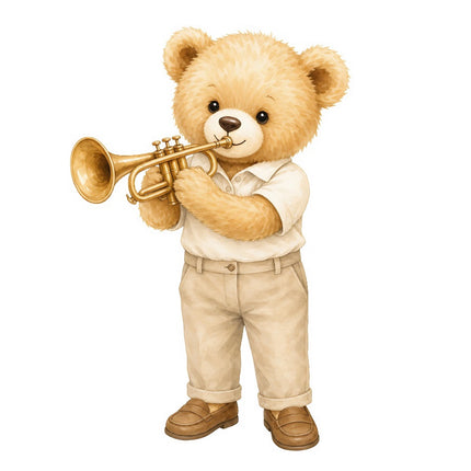 teddy bear playing musical instrument quilt square