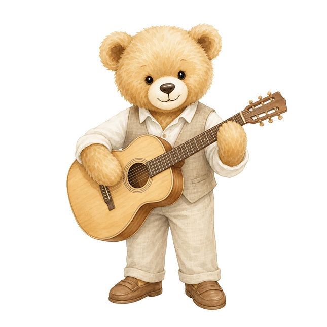 guitar playing teddy bear fabric panel