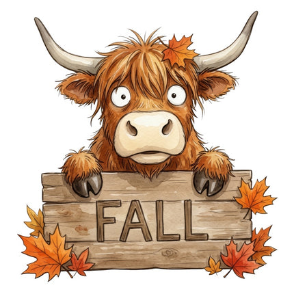 Autumn Fall Highland Cow 100% Cotton Fabric Panel Block AAB3156