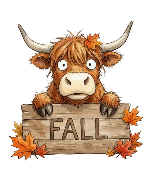 Autumn Fall Highland Cow 100% Cotton Fabric Panel Block AAB3156