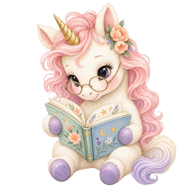 Reading Unicorn 100% Cotton Fabric Panel Block Quilt Square AAB3166