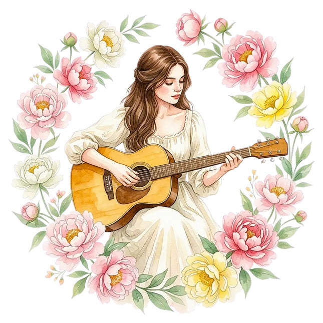 Woman Playing Guitar 100% Cotton Fabric Panel Block Quilt Square AAB3167