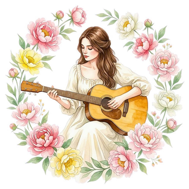 Woman Playing Guitar 100% Cotton Fabric Panel Block Quilt Square FLIP-AAB3167
