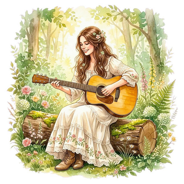Woman Playing Guitar 100% Cotton Fabric Panel Block Quilt Square FLIP-AAB3169