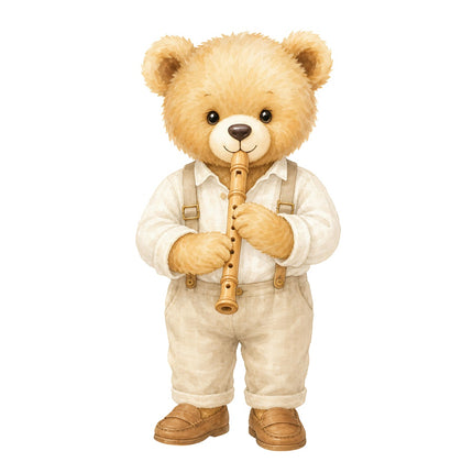 flute playing teddy bear fabric panel