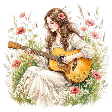 Woman Playing Guitar 100% Cotton Fabric Panel Block Quilt Square FLIP-AAB3170