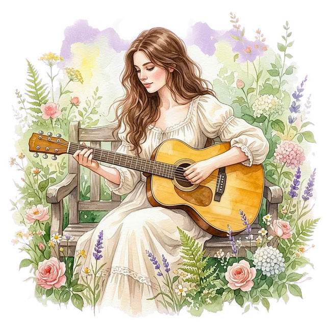 Woman Playing Guitar 100% Cotton Fabric Panel Block Quilt Square FLIP-AAB3171