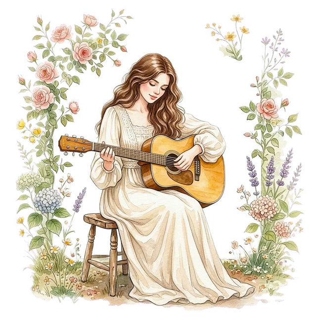 Woman Playing Guitar 100% Cotton Fabric Panel Block Quilt Square FLIP-AAB3172