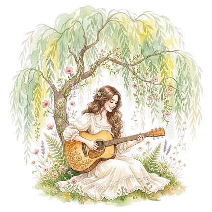 Woman Playing Guitar 100% Cotton Fabric Panel Block Quilt Square AAB3173