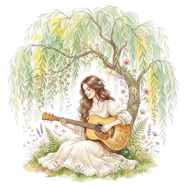 Woman Playing Guitar 100% Cotton Fabric Panel Block Quilt Square FLIP-AAB3173