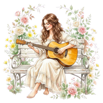 Woman Playing Guitar 100% Cotton Fabric Panel Block Quilt Square FLIP-AAB3174