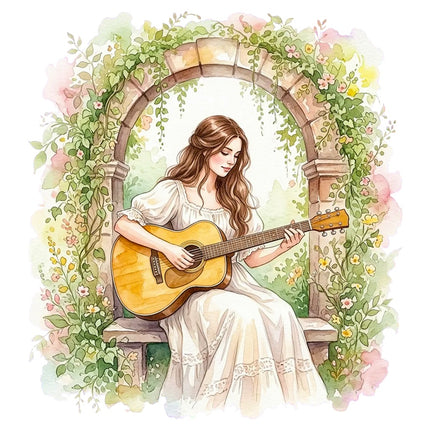 Woman Playing Guitar 100% Cotton Fabric Panel Block Quilt Square AAB3176