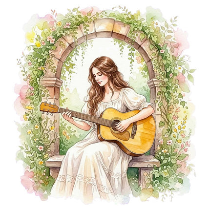 Woman Playing Guitar 100% Cotton Fabric Panel Block Quilt Square FLIP-AAB3176