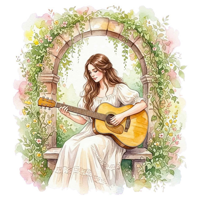 Woman Playing Guitar 100% Cotton Fabric Panel Block Quilt Square FLIP-AAB3176