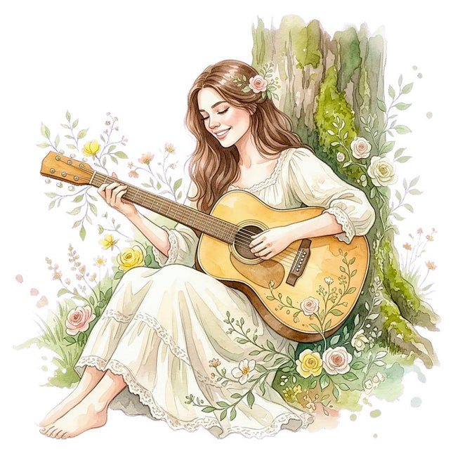 Woman Playing Guitar 100% Cotton Fabric Panel Block Quilt Square FLIP-AAB3178