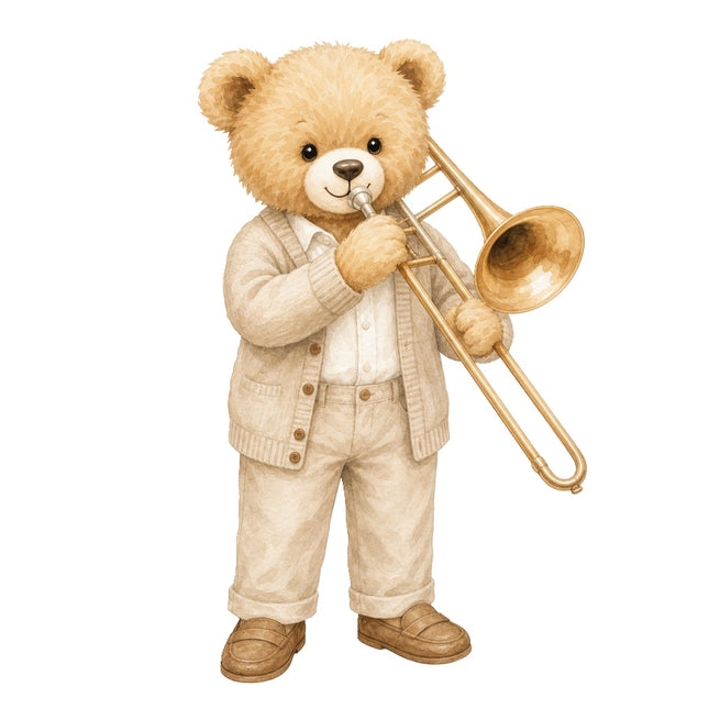 trombone playing teddy bear fabric panel