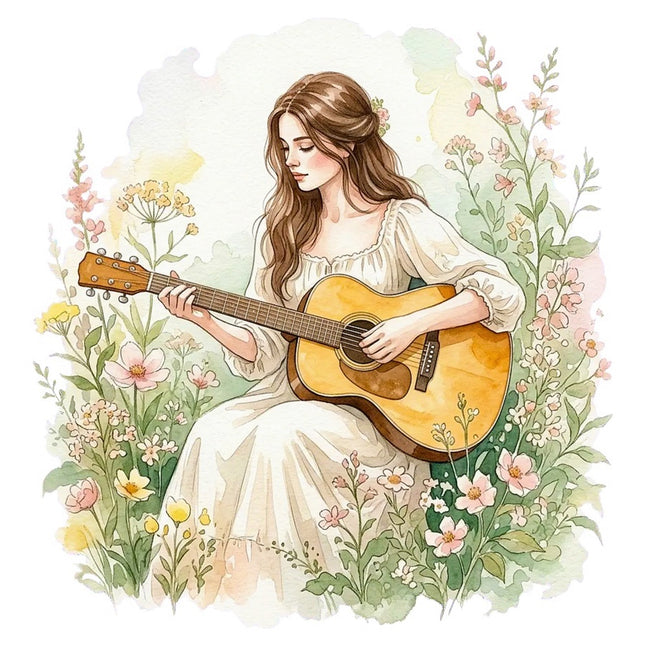 Woman Playing Guitar 100% Cotton Fabric Panel Block Quilt Square FLIP-AAB3180