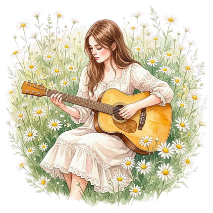 Woman Playing Guitar 100% Cotton Fabric Panel Block Quilt Square FLIP-AAB3181