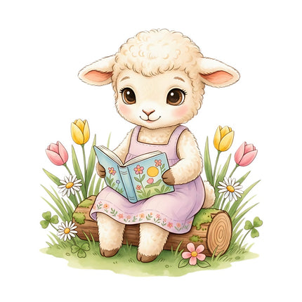 Reading Lamb 100% Cotton Fabric Panel Block Quilt Square AAB319