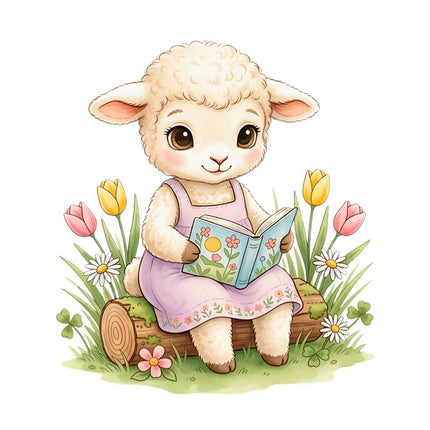Reading Lamb 100% Cotton Fabric Panel Block Quilt Square FLIP-AAB319