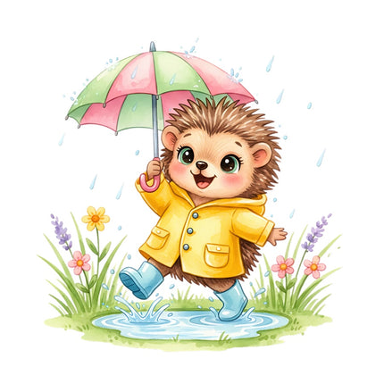 Hedgehog in Rain 100% Cotton Fabric Panel Block Quilt Square AAB320