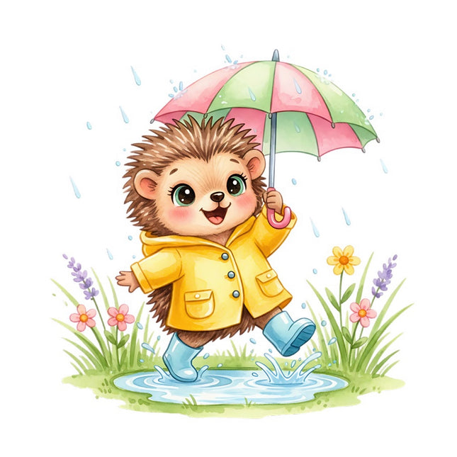 Hedgehog in Rain 100% Cotton Fabric Panel Block Quilt Square FLIP-AAB320