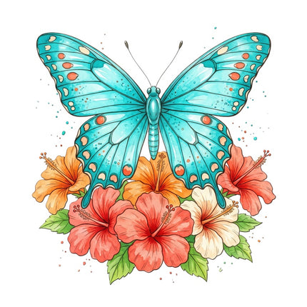 Floral Butterfly 100% Cotton Fabric Panel Block Quilt Square AAB3213