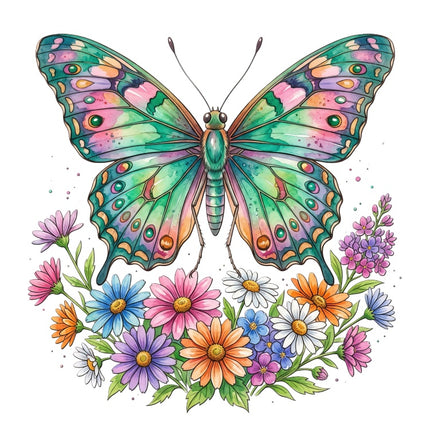 Floral Butterfly 100% Cotton Fabric Panel Block Quilt Square AAB3216
