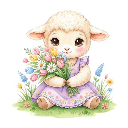 Floral Lamb 100% Cotton Fabric Panel Block Quilt Square AAB322
