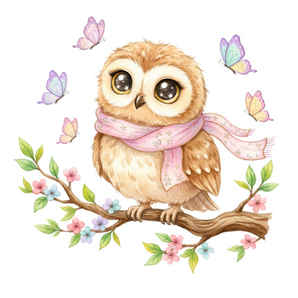 Owl & Butterflies 100% Cotton Fabric Panel Block Quilt Square AAB323