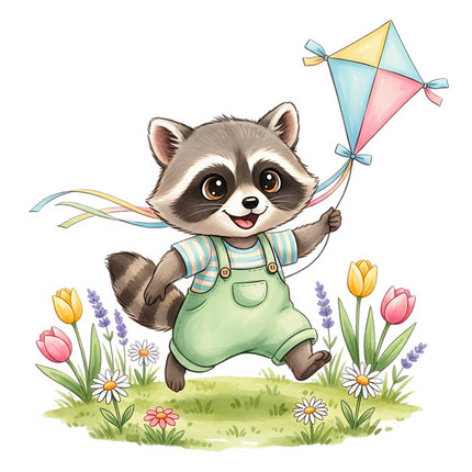 Raccoon with Kite 100% Cotton Fabric Panel Block FLIP-AAB324