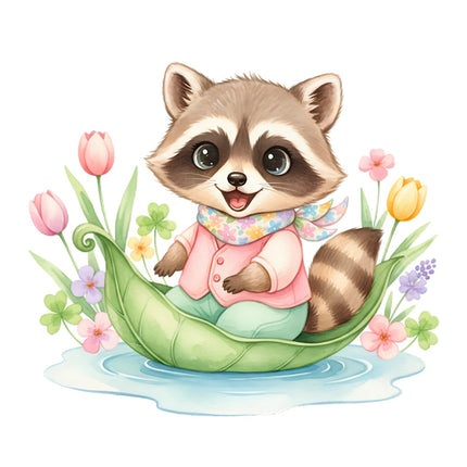 Raccoon in Leaf 100% Cotton Fabric Panel Block Quilt Square AAB325