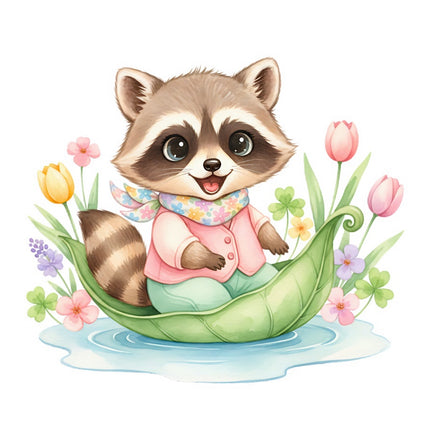 Raccoon in Leaf 100% Cotton Fabric Panel Block Quilt Square FLIP-AAB325