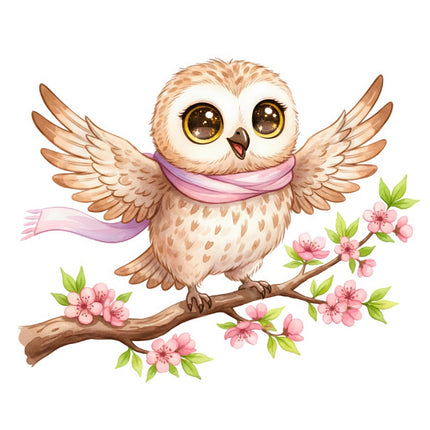 Cherry Blossom Owl 100% Cotton Fabric Panel Block FLIP-AAB327