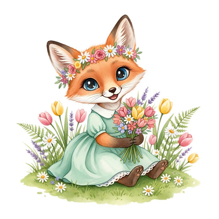 Floral Girl Fox 100% Cotton Fabric Panel Block Quilt Square AAB330