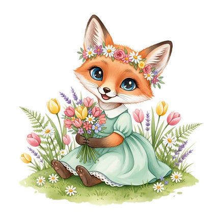 Floral Girl Fox 100% Cotton Fabric Panel Block Quilt Square FLIP-AAB330