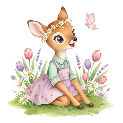 Floral Spring Girl Deer 100% Cotton Fabric Panel Block Quilt Square AAB331