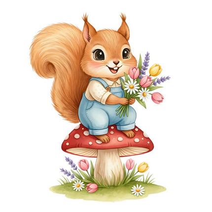 Squirrel on Mushroom 100% Cotton Fabric Panel Block FLIP-AAB332