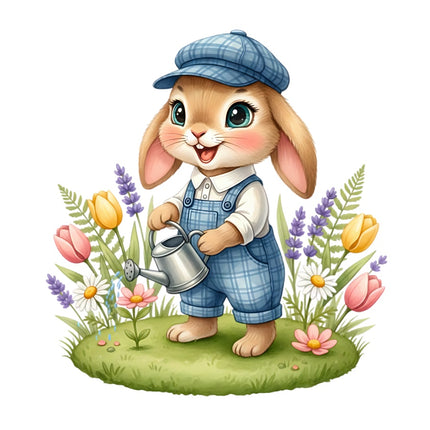 Floral Rabbit Bunny 100% Cotton Fabric Panel Block Quilt Square AAB333
