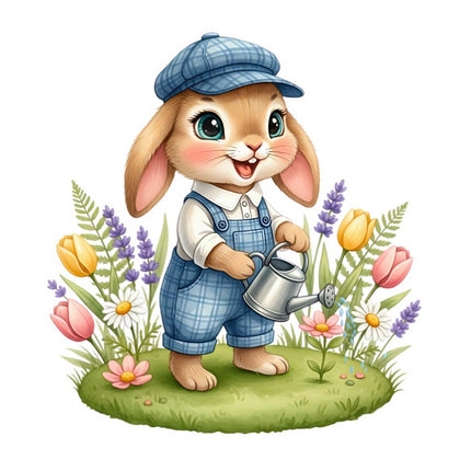 Floral Rabbit Bunny 100% Cotton Fabric Panel Block Quilt Square FLIP-AAB333