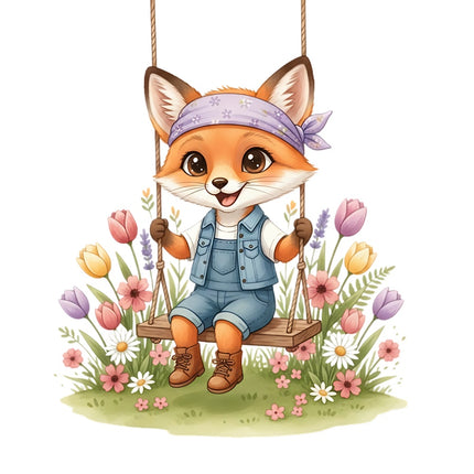 Floral Fox 100% Cotton Fabric Panel Block Quilt Square AAB338