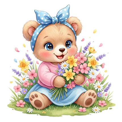 Floral Girl Bear 100% Cotton Fabric Panel Block Quilt Square FLIP-AAB342