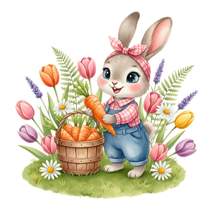 Floral Girl Rabbit Bunny 100% Cotton Fabric Panel Block Quilt Square AAB343