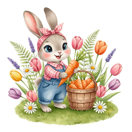 Floral Girl Rabbit Bunny 100% Cotton Fabric Panel Block FLIP-AAB343