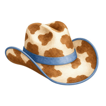 Cow Print Cowboy Hat 100% Cotton Fabric Panel Block FLIP-AAB347