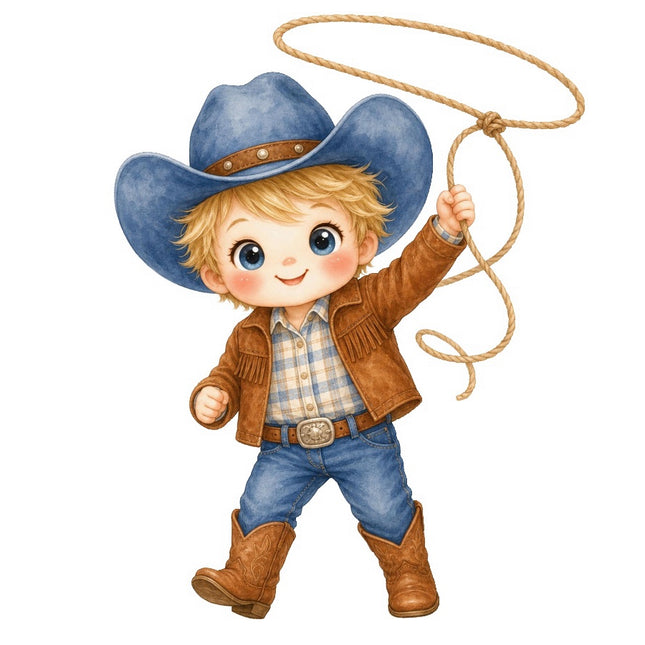 Little Cowboy Kid With Rope 100% Cotton Fabric Panel Block FLIP-AAB352